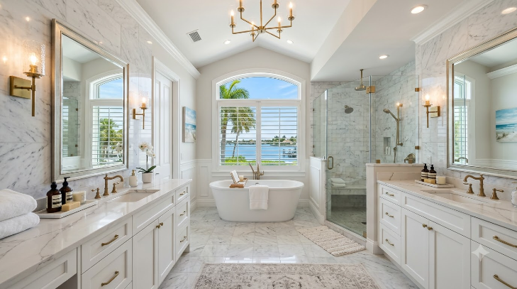 Premium primary suite bathroom with dual vanities Sarasota FL